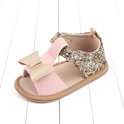 Baby girl sandal Stevvex pink PU leather sole bowknot glitter back strap first steps shoe on Tampa Home & Garden Store