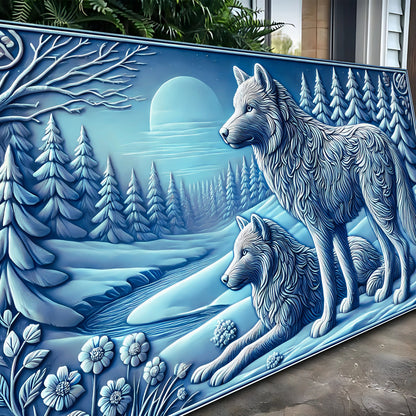 3D Wolves Wall Art VI canvas blue winter scene with wolves and snow covered pines on Tampa Home & Garden Store