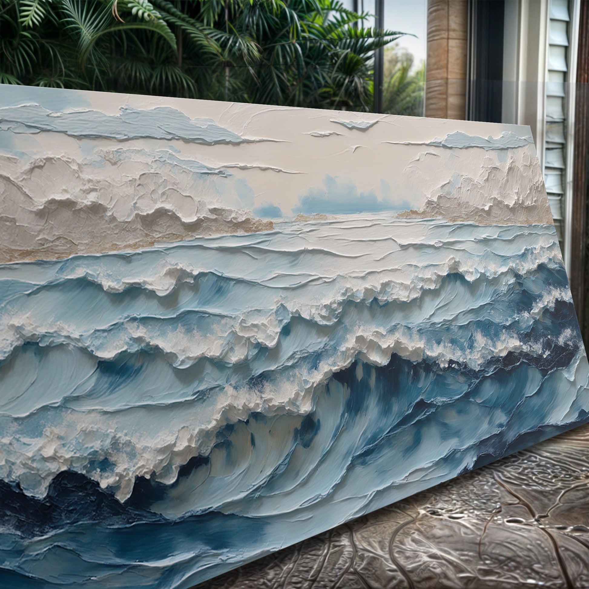 Ocean Embrace Wall Art canvas with textured ocean-blue layers Tailored Canvases on Tampa Home & Garden Store