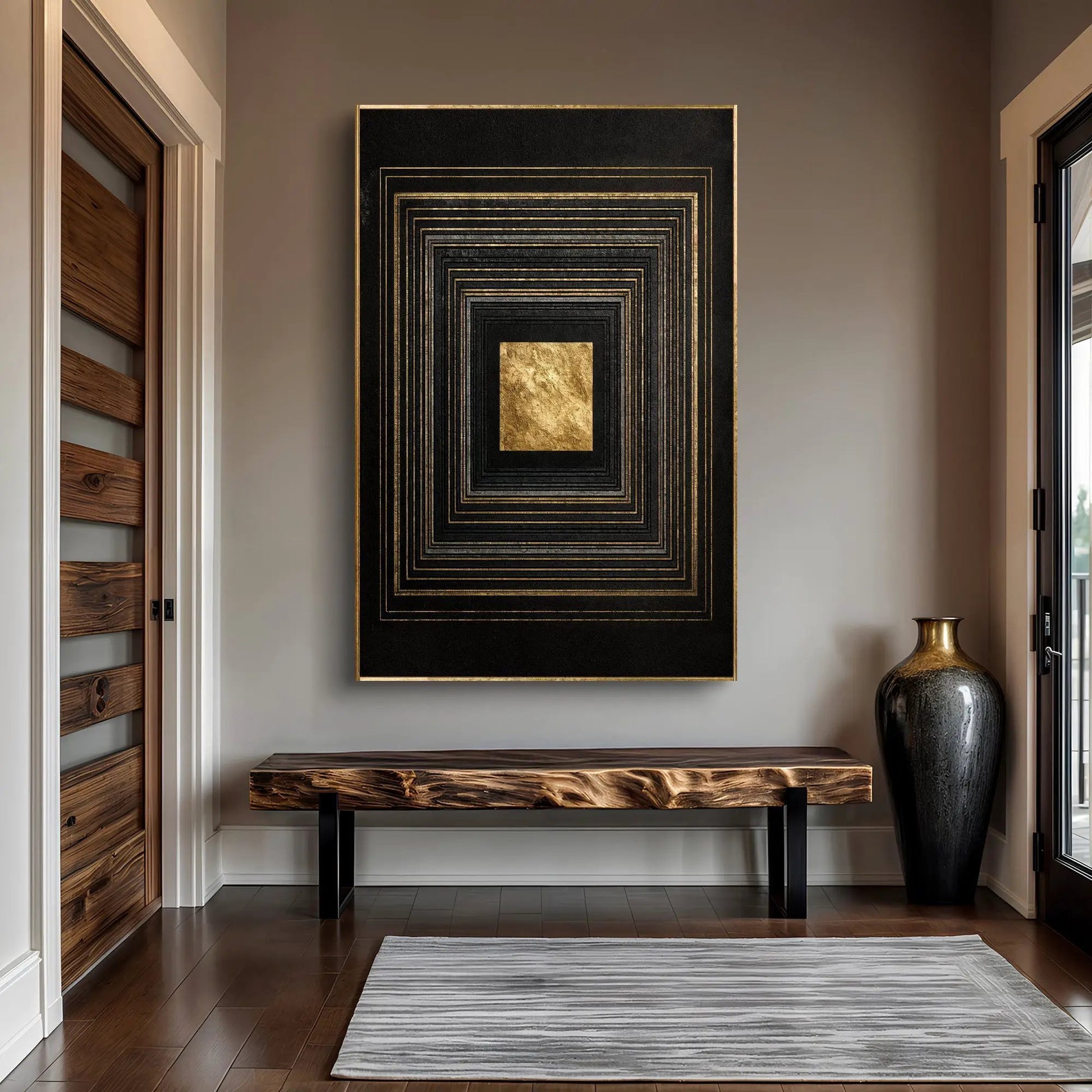 Black and Gold Core Wall Art canvas by Tailored Canvases with nested gold square frames on Tampa Home & Garden Store