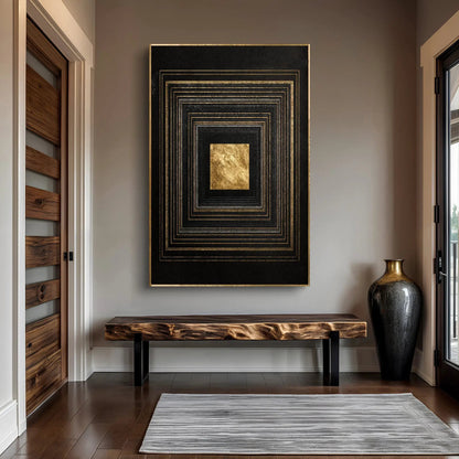 Black and Gold Core Wall Art canvas by Tailored Canvases with nested gold square frames on Tampa Home & Garden Store