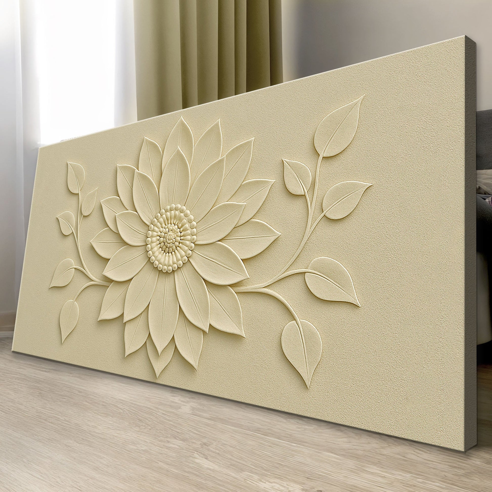 Floral Abstract Wall Art VI canvas with embossed sunflower motif in beige Tailored Canvases on Tampa Home & Garden Store
