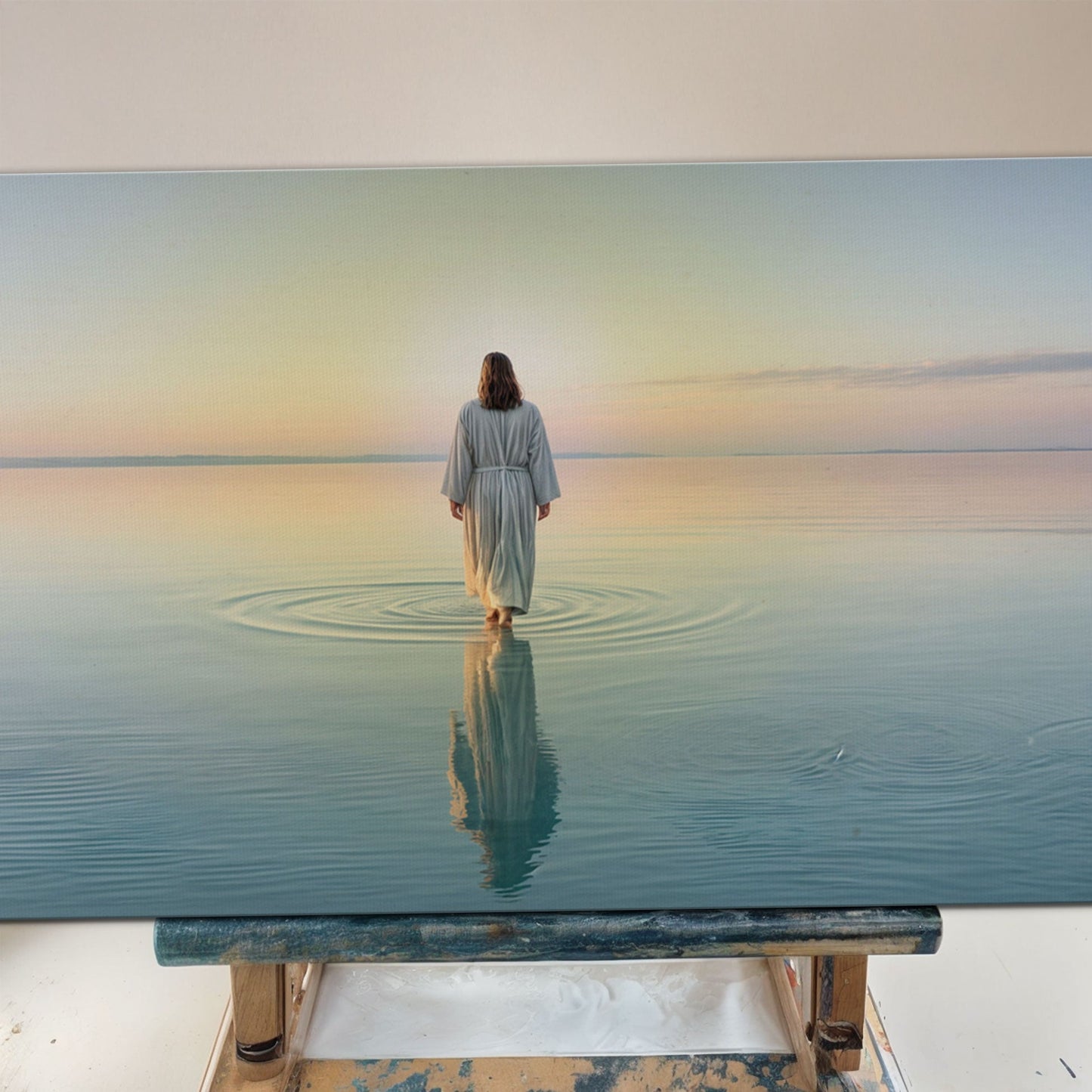 Reflections Faith Wall Art XVII canvas Tailored Canvases; pastel seascape with figure in water on Tampa Home & Garden Store