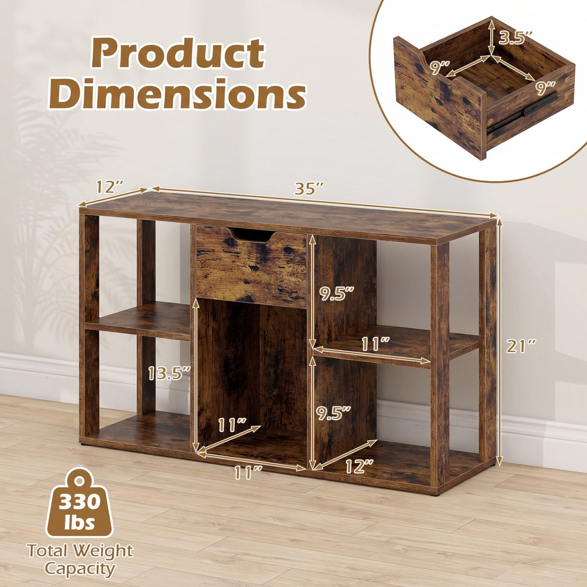 5-cube bookcase with storage drawer in rustic brown finish by DirectDeals on Tampa Home & Garden Store