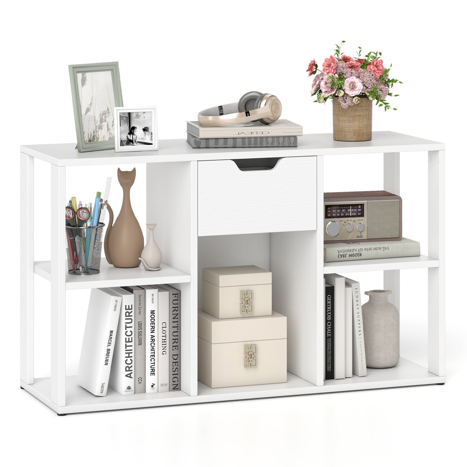 5-Cube Bookcase with Drawer Rustic Brown with central drawer on Tampa Home & Garden Store