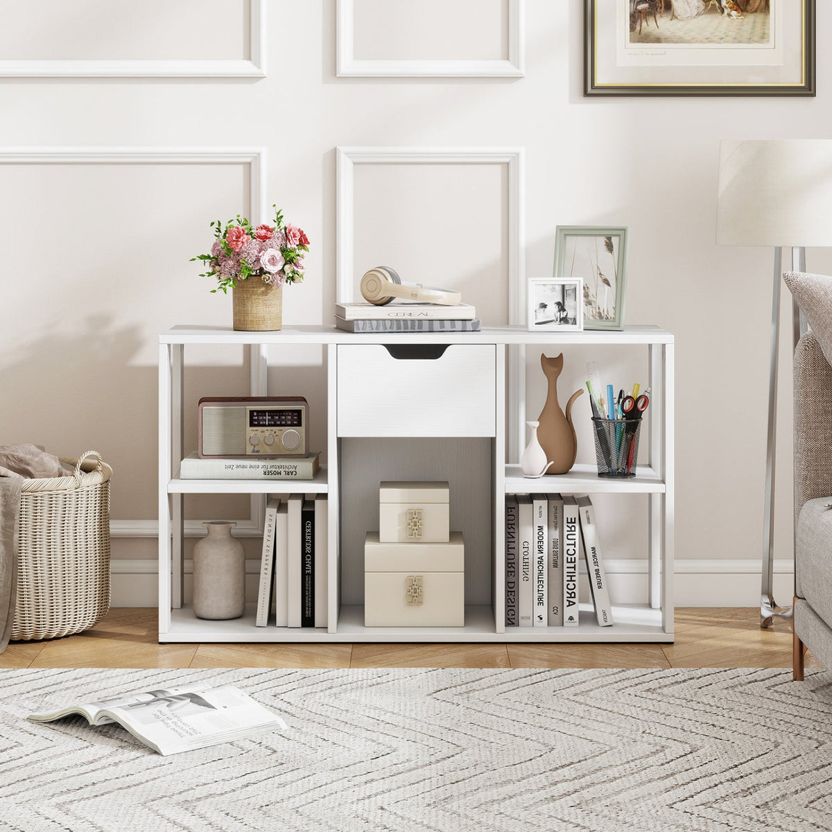 5-Cube Bookcase with Storage Drawer DirectDeals white finish on Tampa Home & Garden Store
