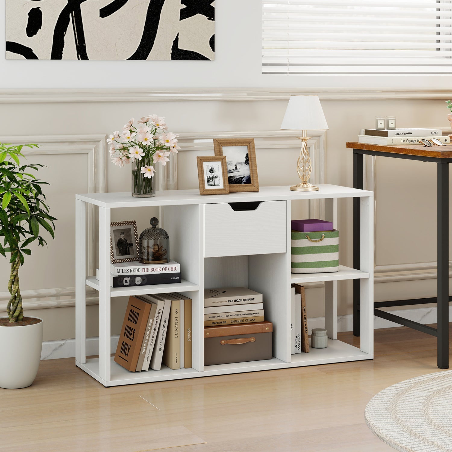 5-Cube Bookcase with Storage Drawer white by DirectDeals, open cubby shelves for decor and books on Tampa Home & Garden Store