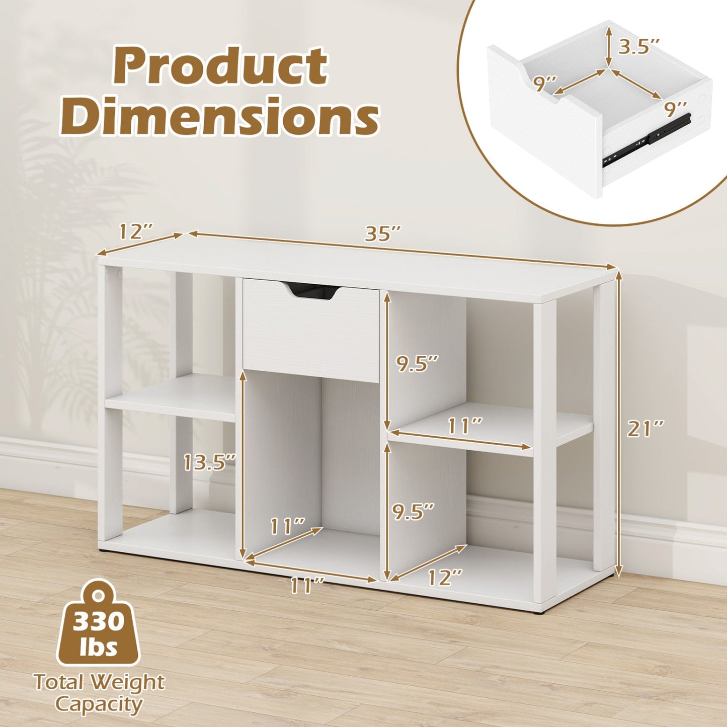 5-Cube Bookcase with Storage Drawer Rustic Brown DirectDeals; open cubbies and top drawer on Tampa Home & Garden Store