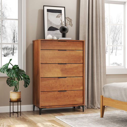 Cómoda de 5 cajones con sistema de seguridad entrelazado para dormitorio/sala de estar - Cerezo