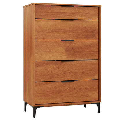 Cómoda de 5 cajones con sistema de seguridad entrelazado para dormitorio/sala de estar - Cerezo