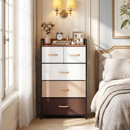 Five Drawer Fabric Dresser with Removable Bins