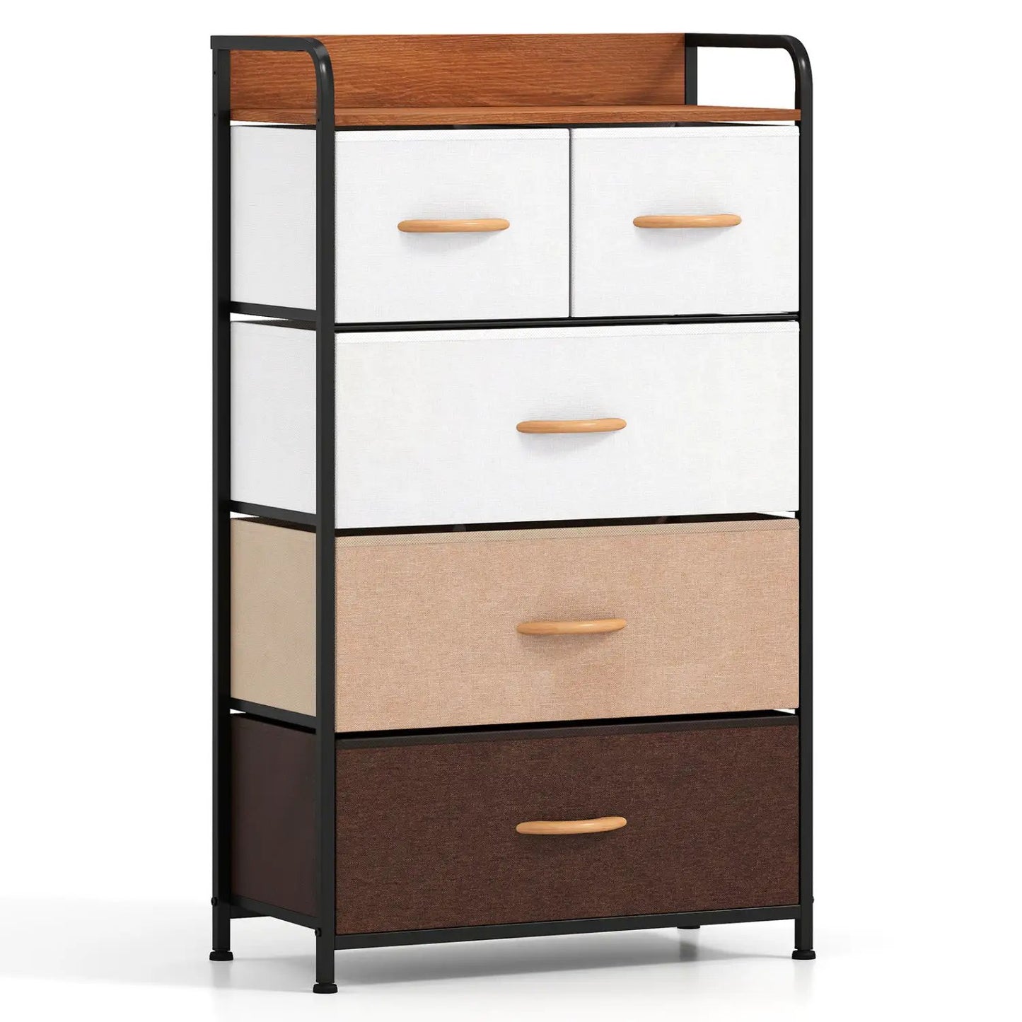 Five Drawer Fabric Dresser with Removable Bins