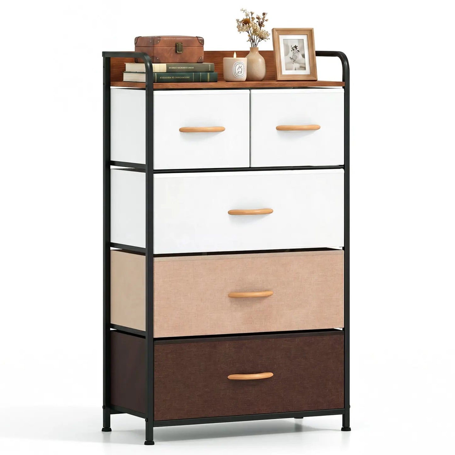 Five Drawer Fabric Dresser with Removable Bins