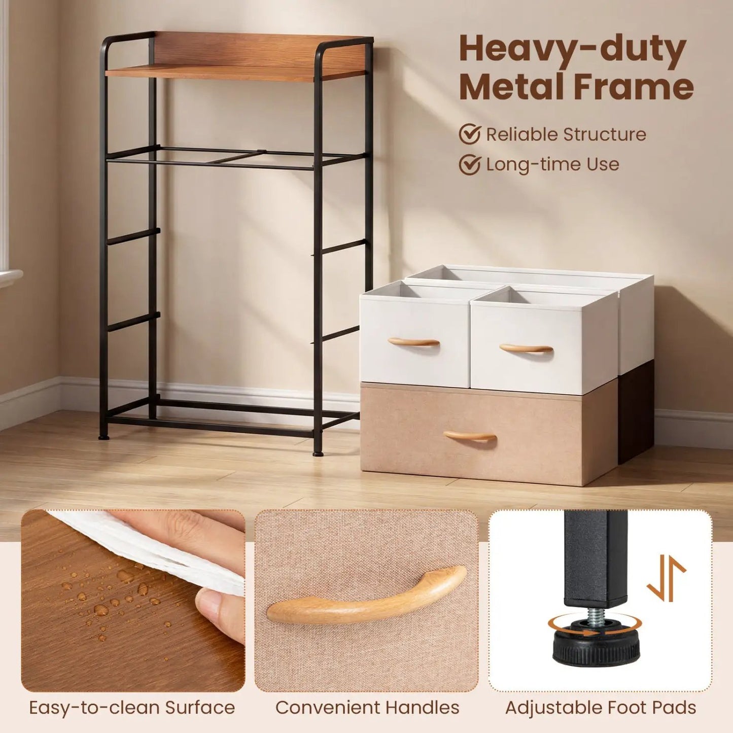 Five Drawer Fabric Dresser with Removable Bins
