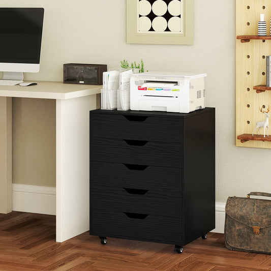 5 Drawer Mobile File Cabinet with Wheels for Living Room-Black - Tampa Home & Garden Store