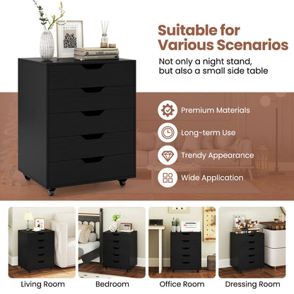 5 Drawer Mobile File Cabinet with Wheels for Living Room-Black