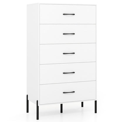 5-Drawer Modern Tall Chest of Drawers with Metal Legs-White