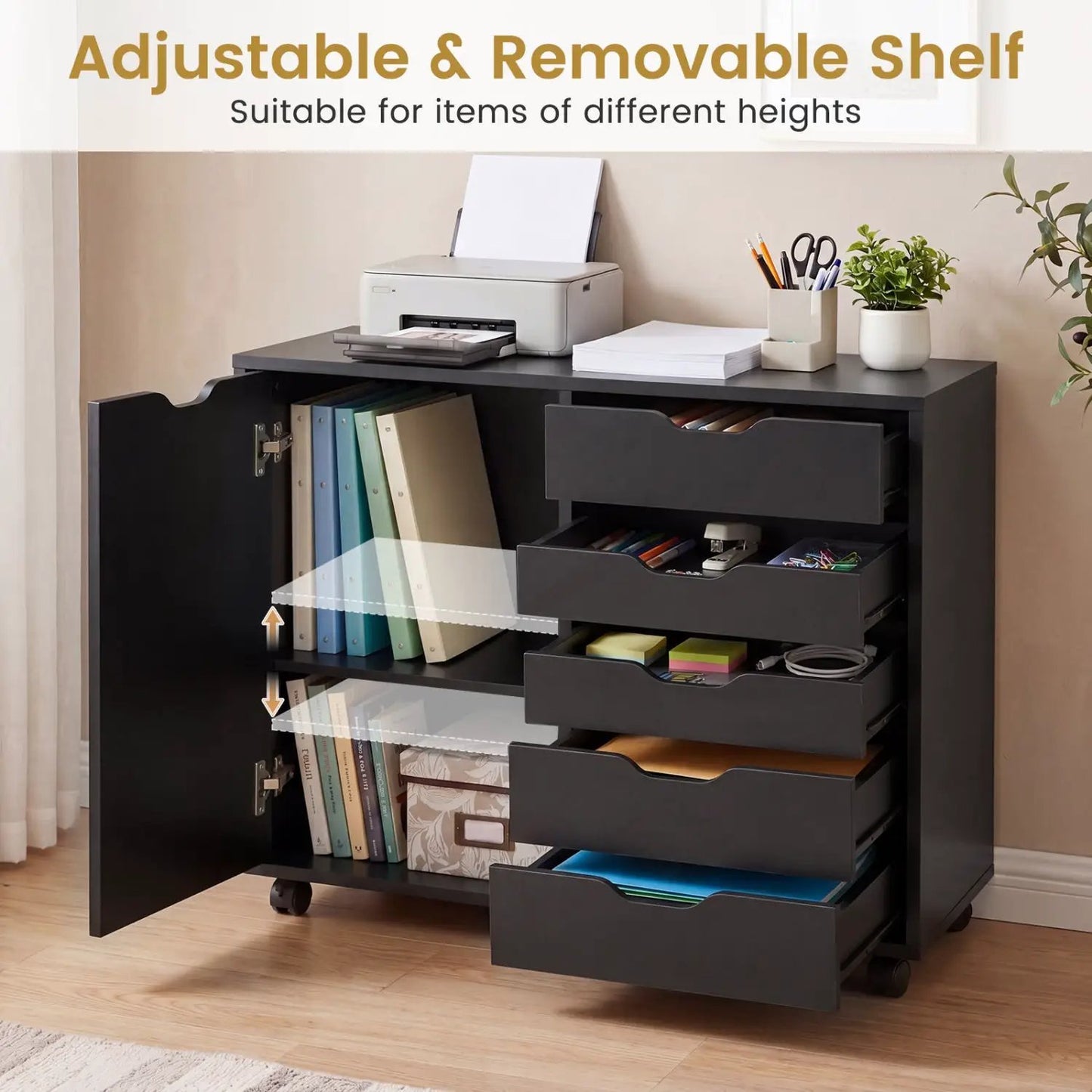 5-Drawer Storage Cabinet with Adjustable Shelf