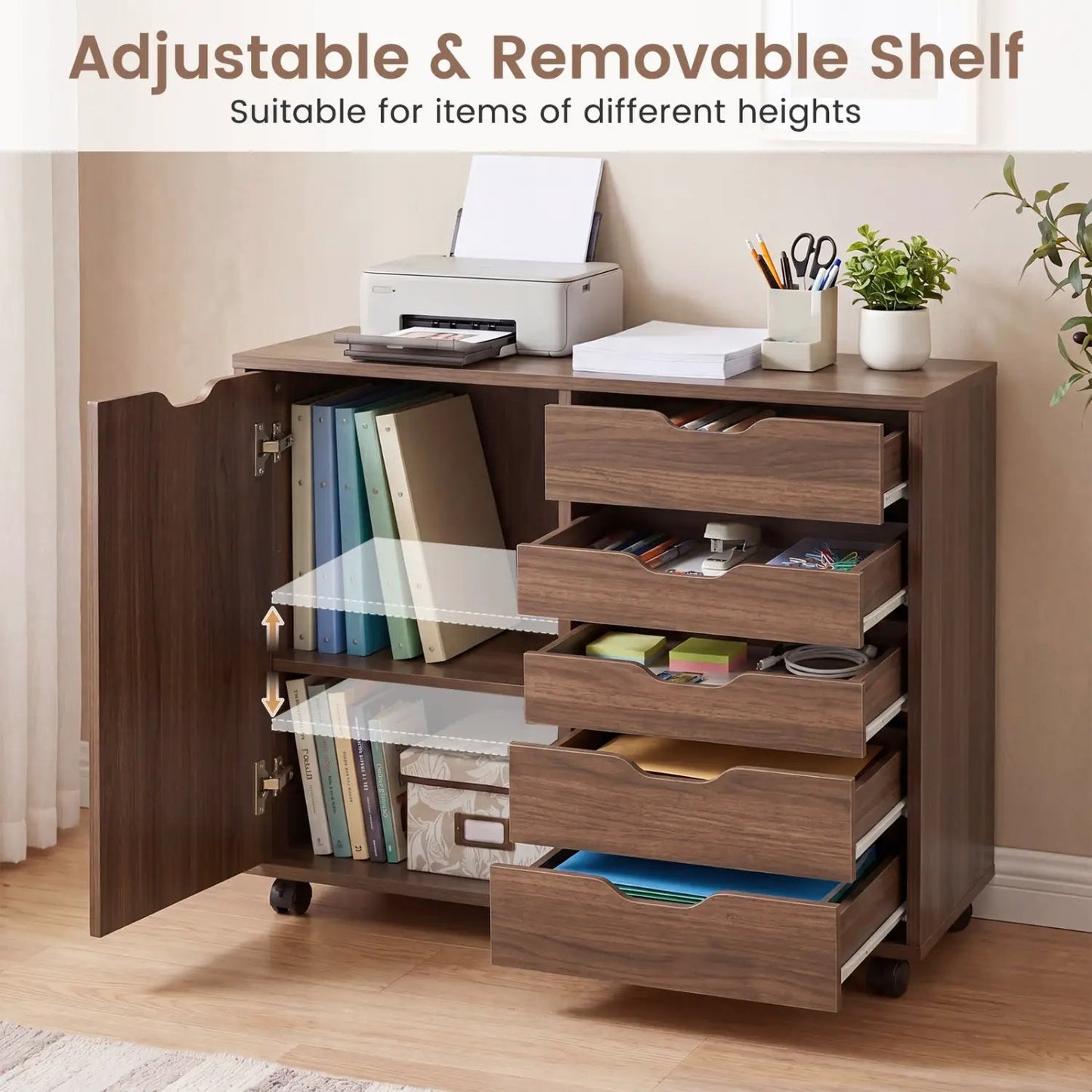 5-Drawer Storage Cabinet with Adjustable Shelf