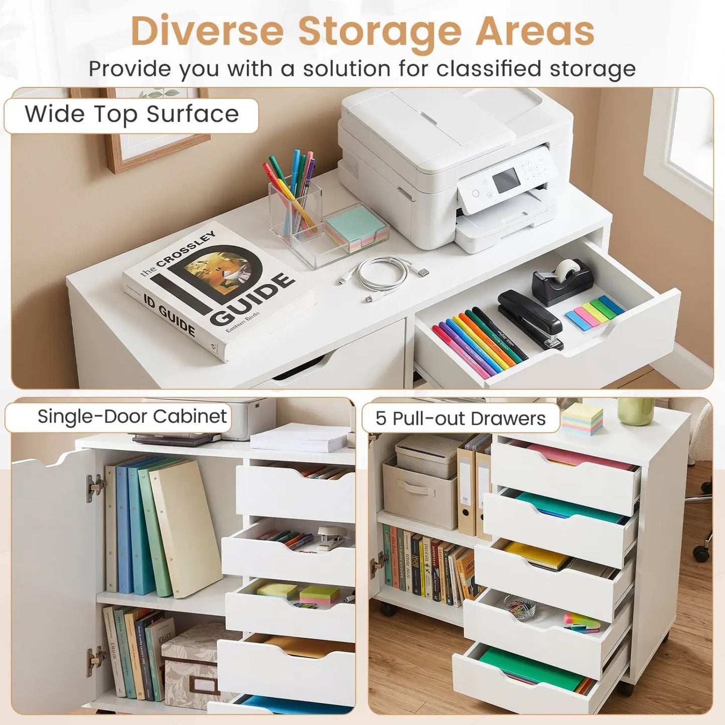 5-Drawer Storage Cabinet with Adjustable Shelf