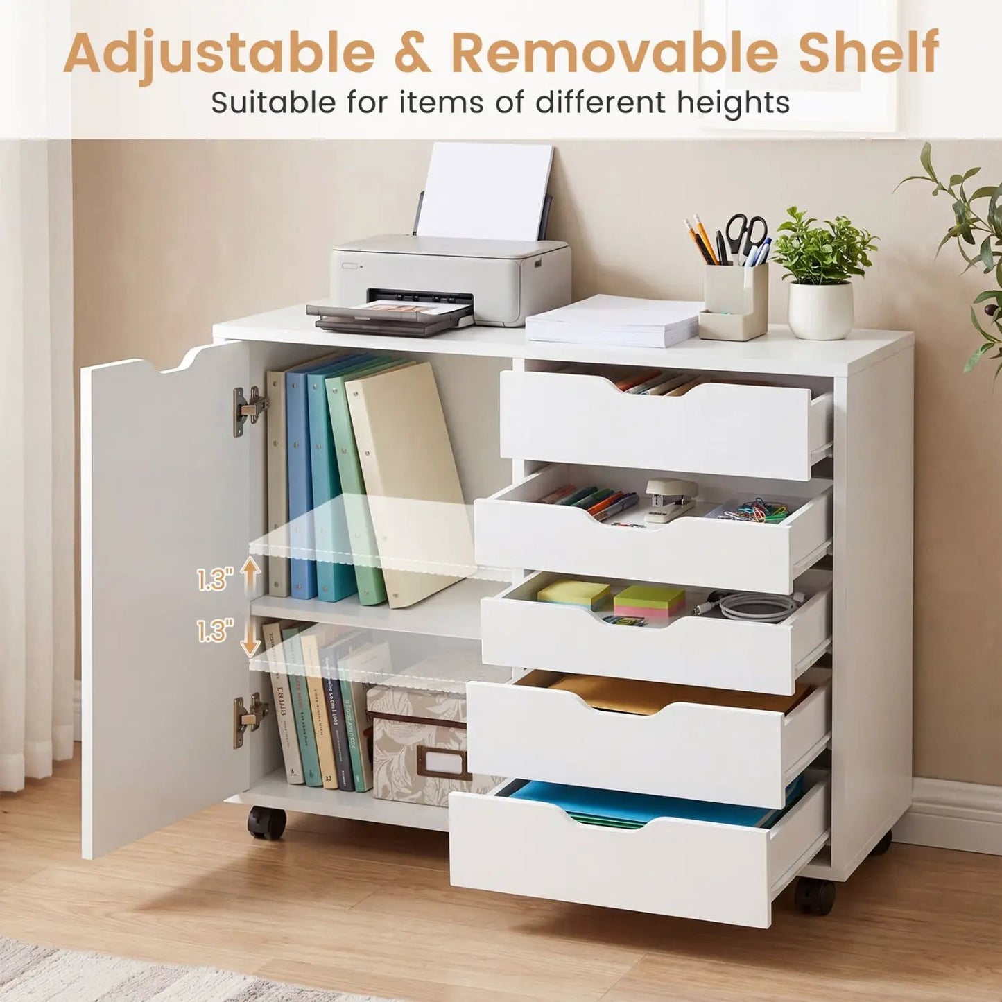 5-Drawer Storage Cabinet with Adjustable Shelf