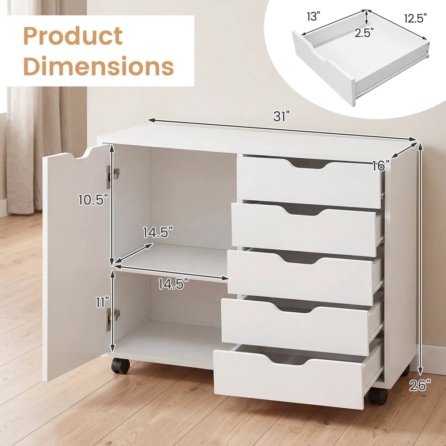 5-Drawer Storage Cabinet with Adjustable Shelf
