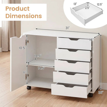 5-Drawer Storage Cabinet with Adjustable Shelf
