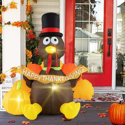 5 ft inflatable turkey with brown body, black top hat and LED pumpkins DirectDeals on Tampa Home & Garden Store
