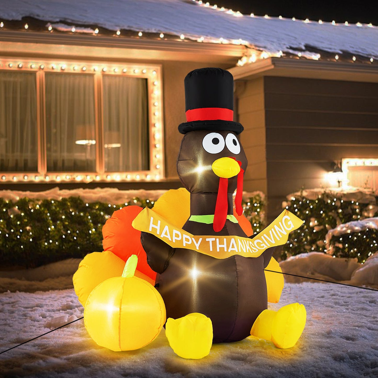 5 ft inflatable turkey with pumpkin accents and LED lights for indoor party DirectDeals on Tampa Home & Garden Store