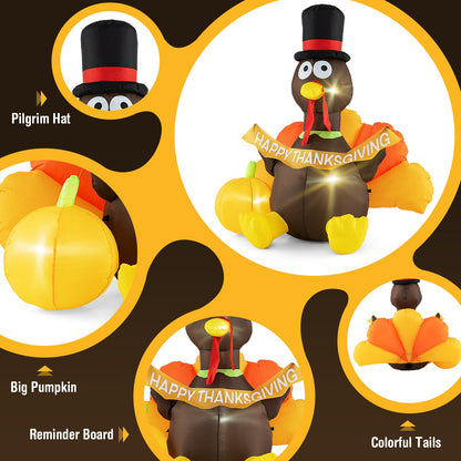 Inflatable turkey 5 ft with pumpkin and LED lights, brown body, DirectDeals party decor on Tampa Home & Garden Store