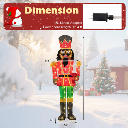 5 ft lighted Nutcracker statue in red and gold with glitter sword for outdoor display on Tampa Home & Garden Store