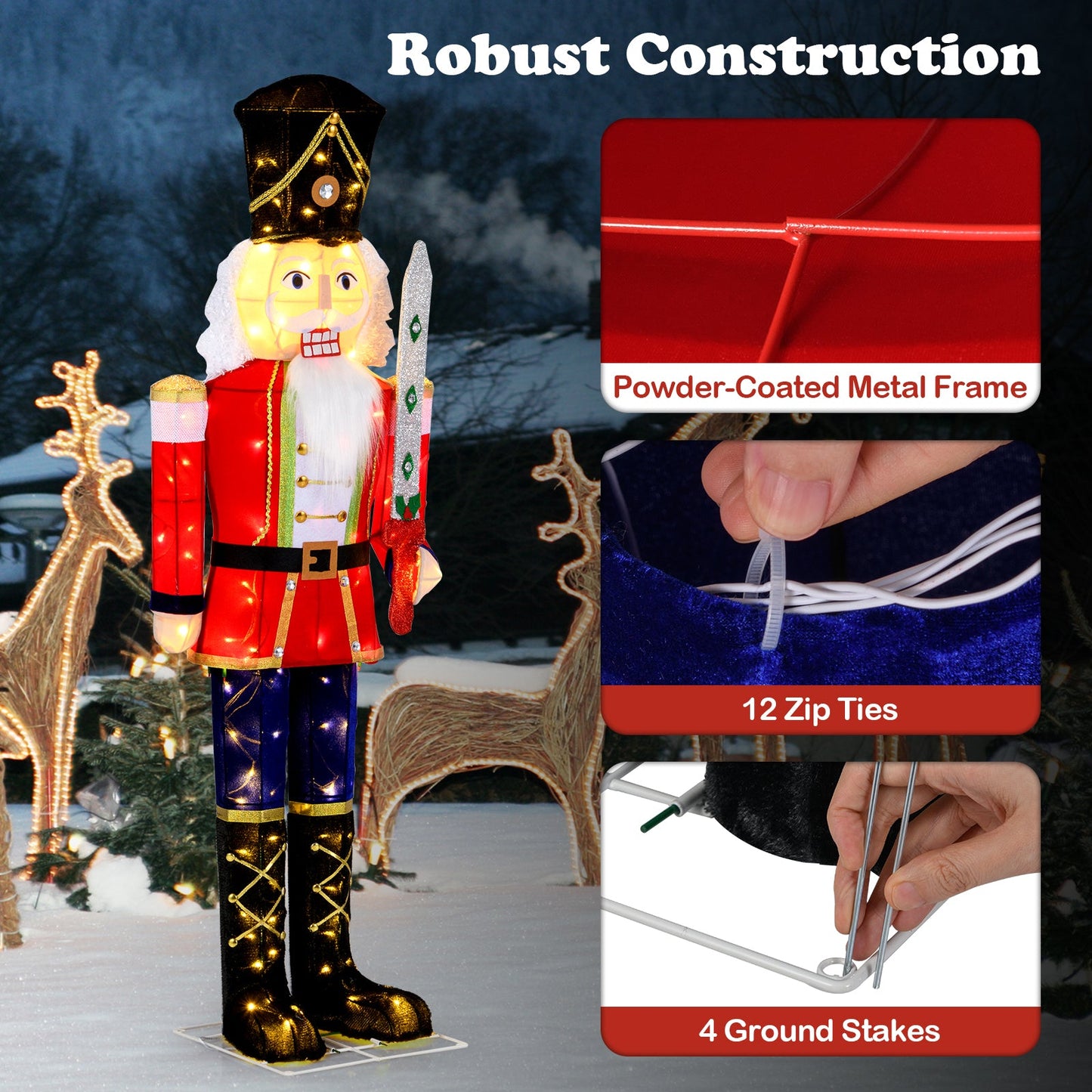 5 ft outdoor Christmas Nutcracker with glitter sword by DirectDeals, red coat and white beard on Tampa Home & Garden Store