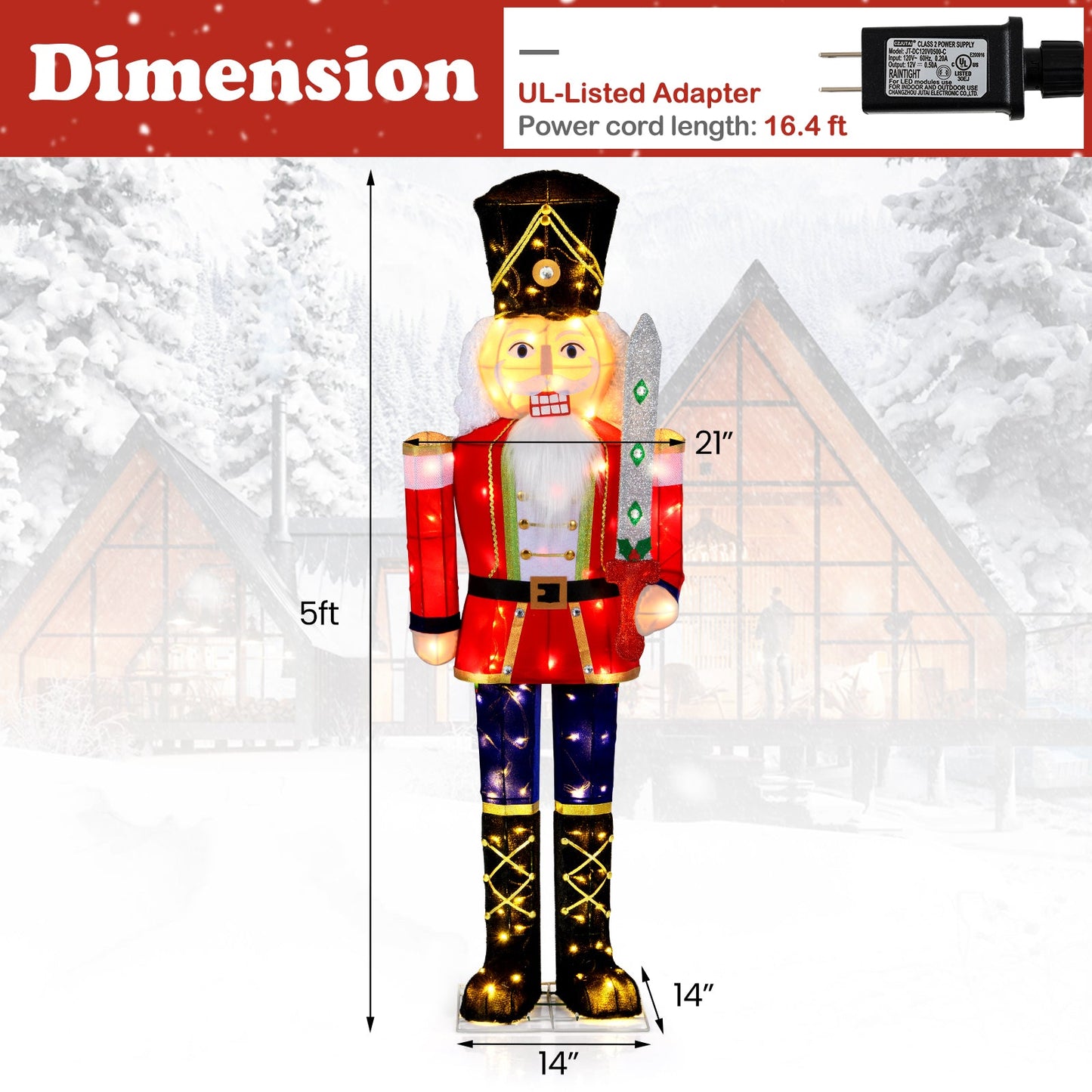 5 ft DirectDeals Nutcracker outdoor decoration with glitter sword red coat black hat on Tampa Home & Garden Store