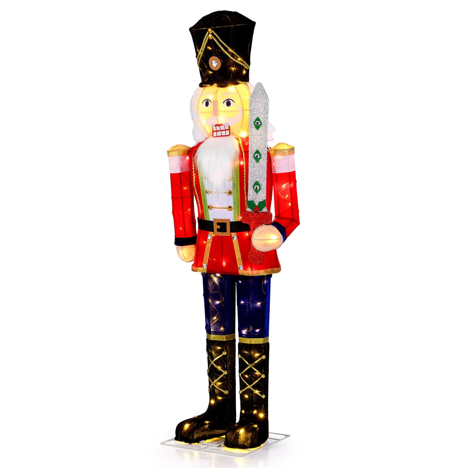 5 ft outdoor nutcracker DirectDeals with glitter sword, red coat, LED lit on Tampa Home & Garden Store