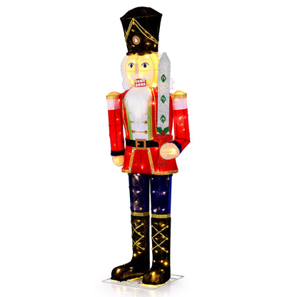 5 ft outdoor nutcracker DirectDeals with glitter sword, red coat, LED lit on Tampa Home & Garden Store