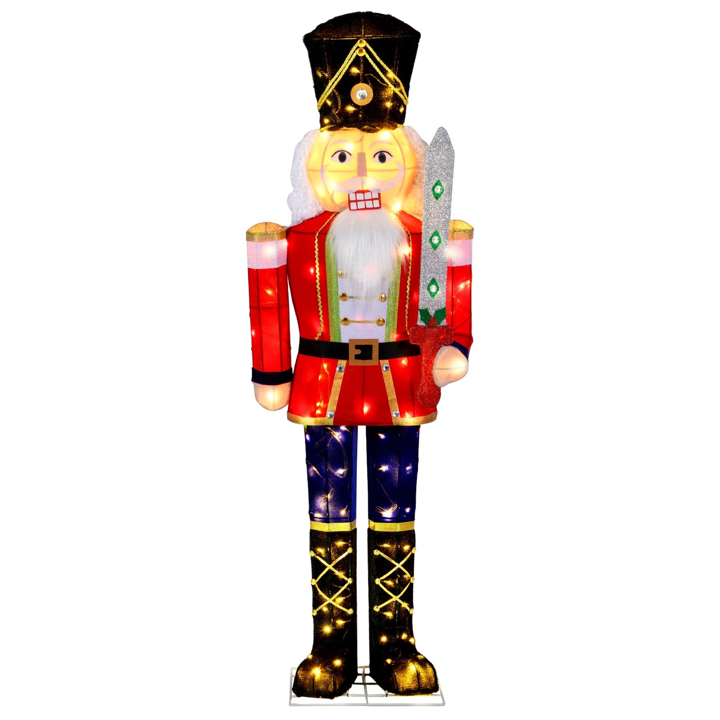 5 ft Christmas Nutcracker outdoor decoration DirectDeals with glitter sword and red coat on Tampa Home & Garden Store