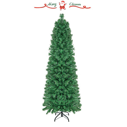 Árbol de Navidad con luces de fibra óptica, preiluminado, delgado, verde, 5/6/7/8 pies - 5 pies