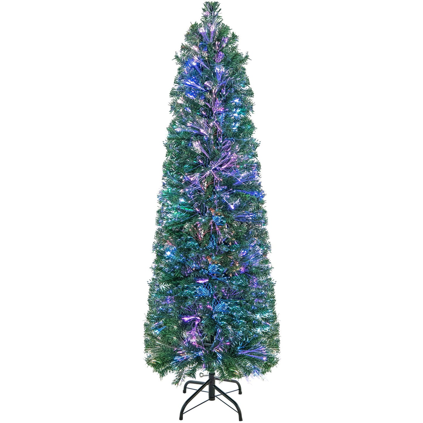 Árbol de Navidad con luces de fibra óptica, preiluminado, delgado, verde, 5/6/7/8 pies - 5 pies