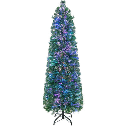 Árbol de Navidad con luces de fibra óptica, preiluminado, delgado, verde, 5/6/7/8 pies - 5 pies