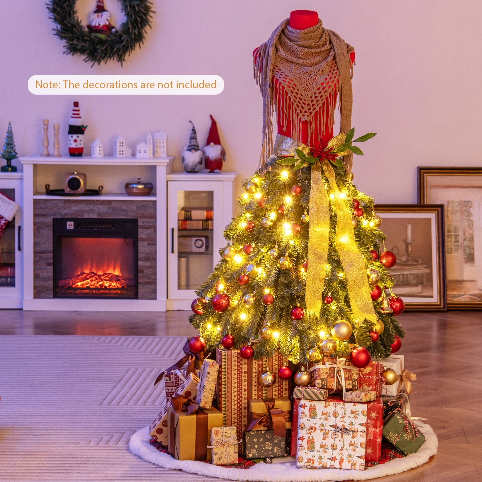 5 ft pre-lit mannequin Christmas tree DirectDeals with warm lights and gold ribbon on Tampa Home & Garden Store