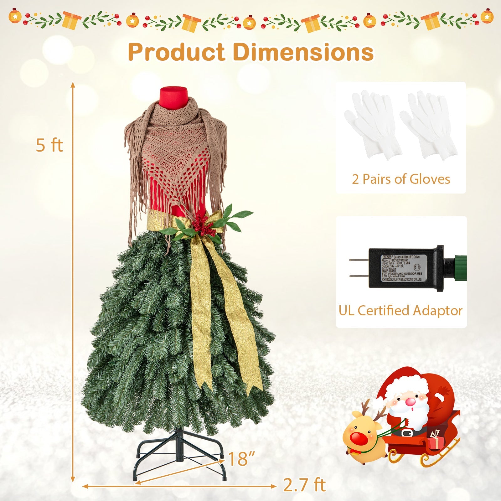 5 ft DirectDeals pre-lit mannequin artificial Christmas tree dress form with beige shawl on Tampa Home & Garden Store