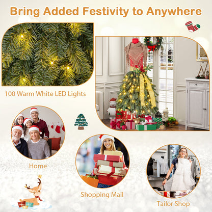 5 ft pre-lit mannequin artificial Christmas tree dress form with warm white LEDs and gold ribbon on Tampa Home & Garden Store
