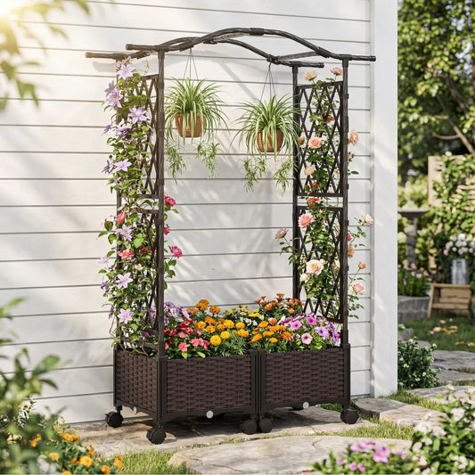 5 Ft Self-Watering Planter Boxes with Lattice