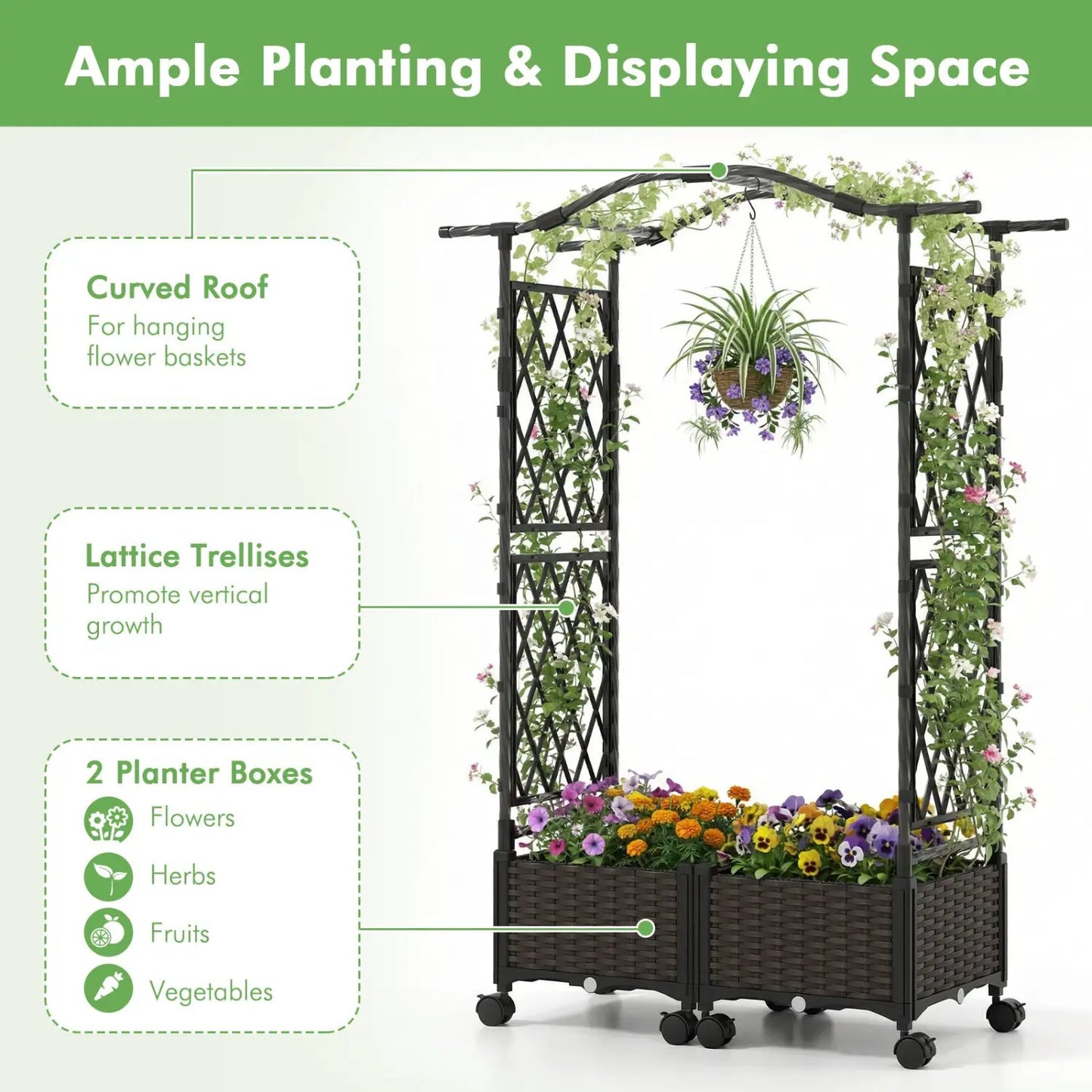 5 Ft Self-Watering Planter Boxes with Lattice