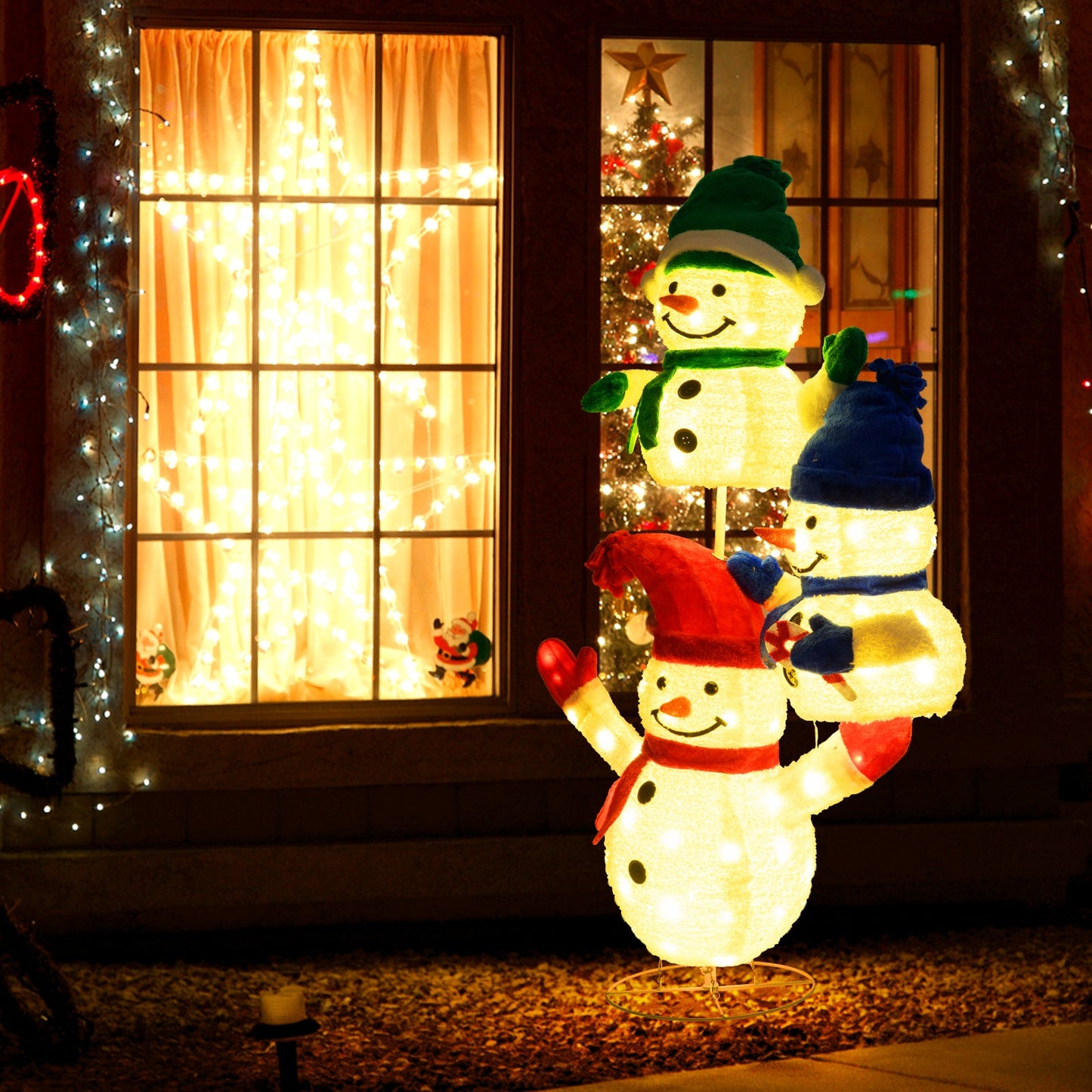 5 FT Stacked Snowman Lighted Christmas Decoration with 110 LED Lights