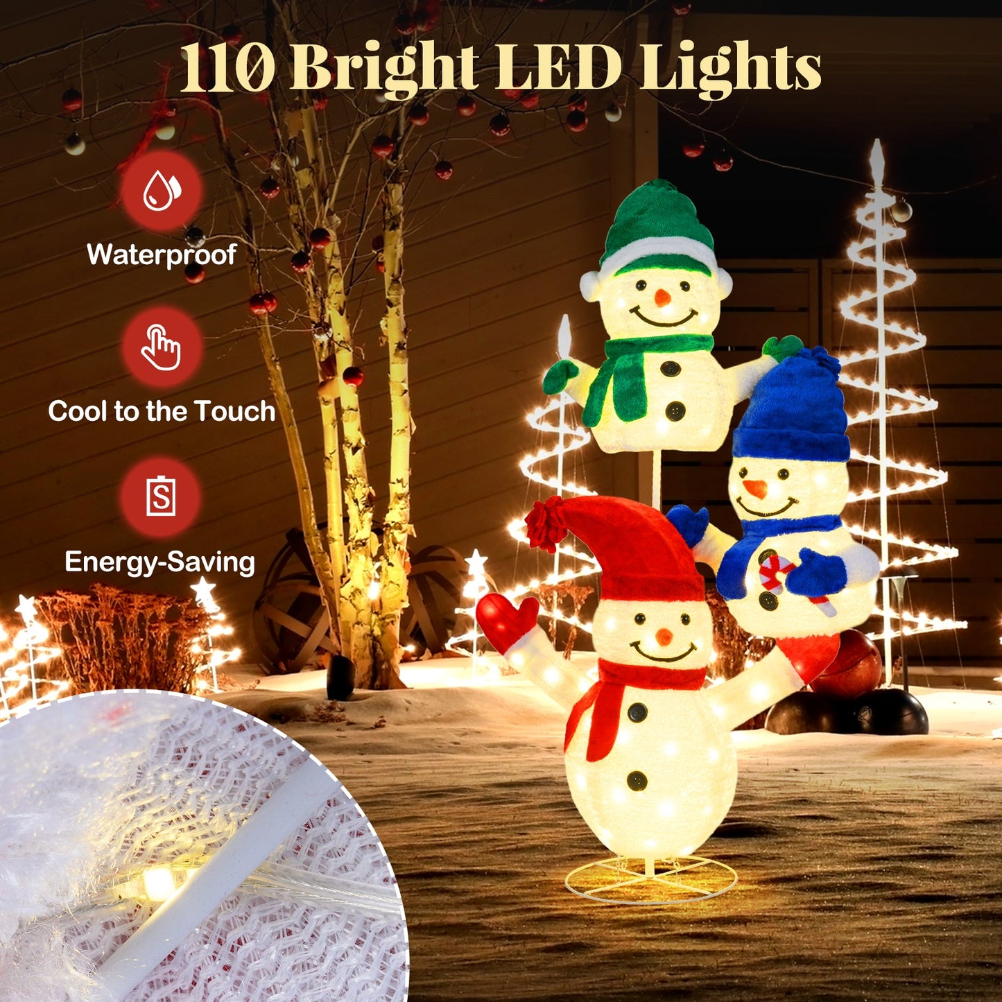 5 FT Stacked Snowman Lighted Christmas Decoration with 110 LED Lights