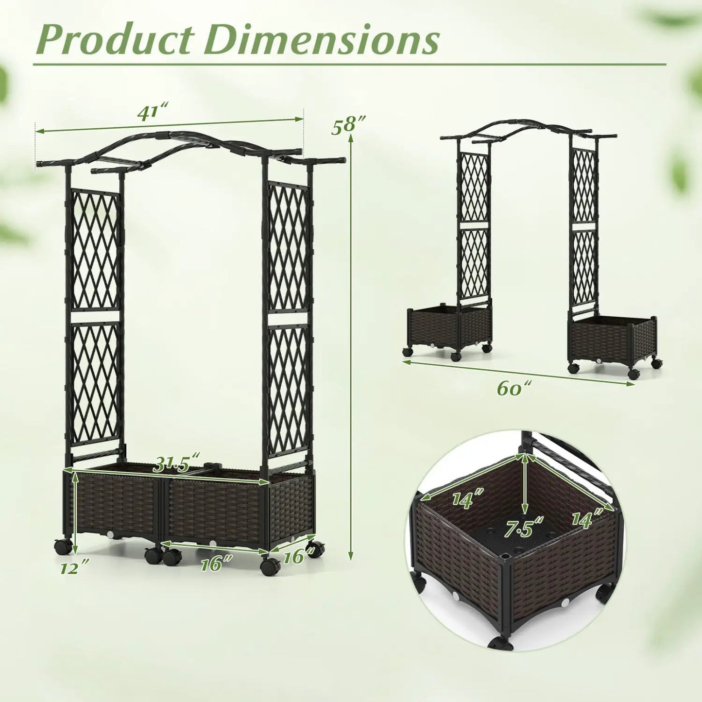 5 ft Tall Raised Garden Bed with Lockable Wheels