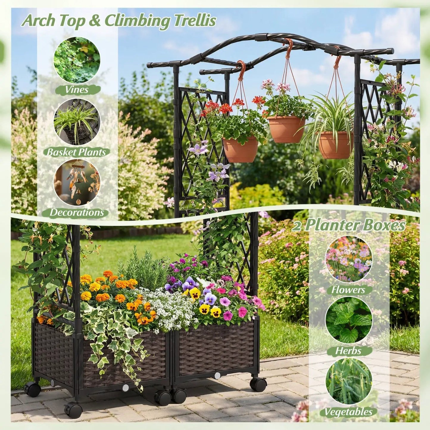 5 ft Tall Raised Garden Bed with Lockable Wheels