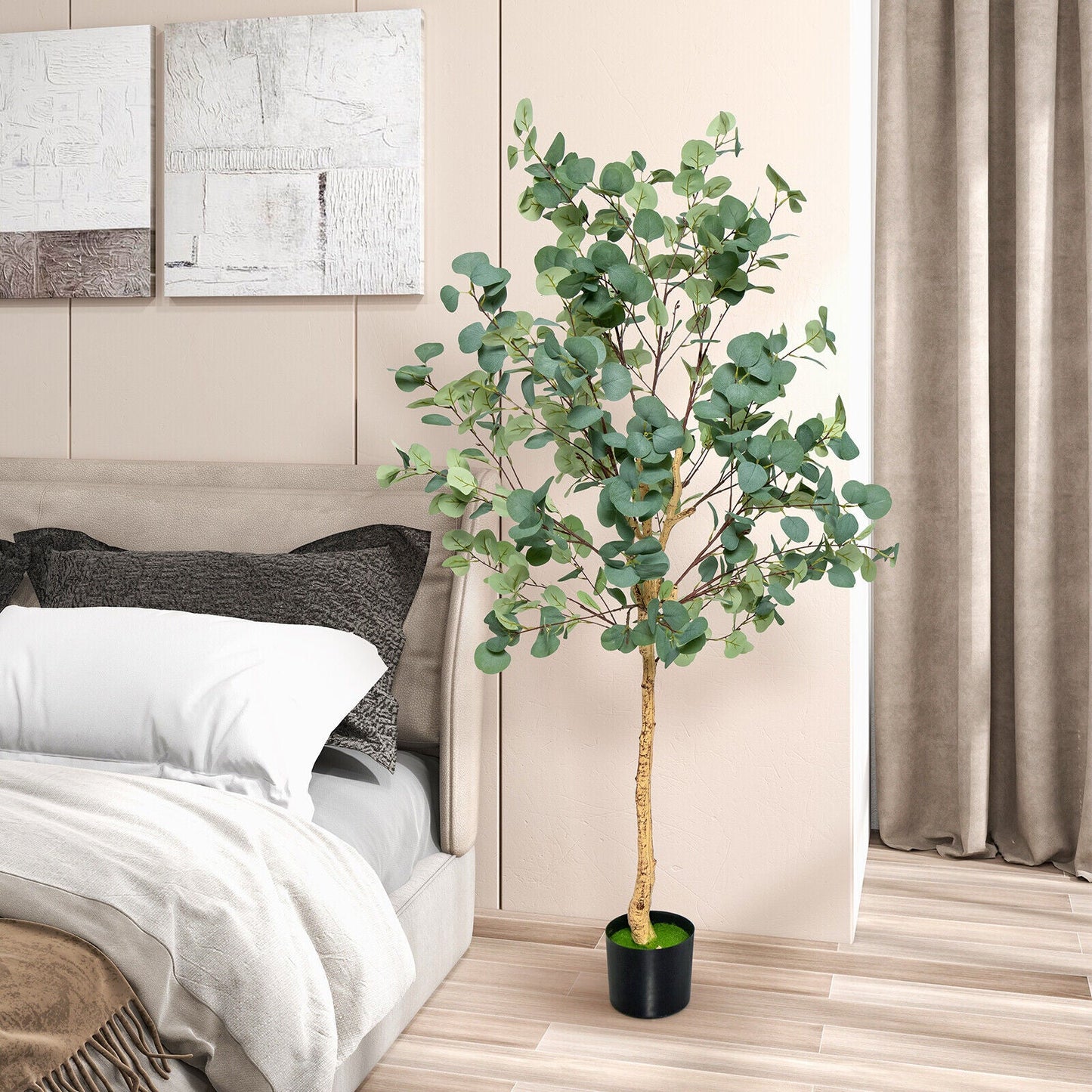 Árbol de eucalipto artificial de 5.5 pies con 517 hojas de dólar de plata - 1 paquete
