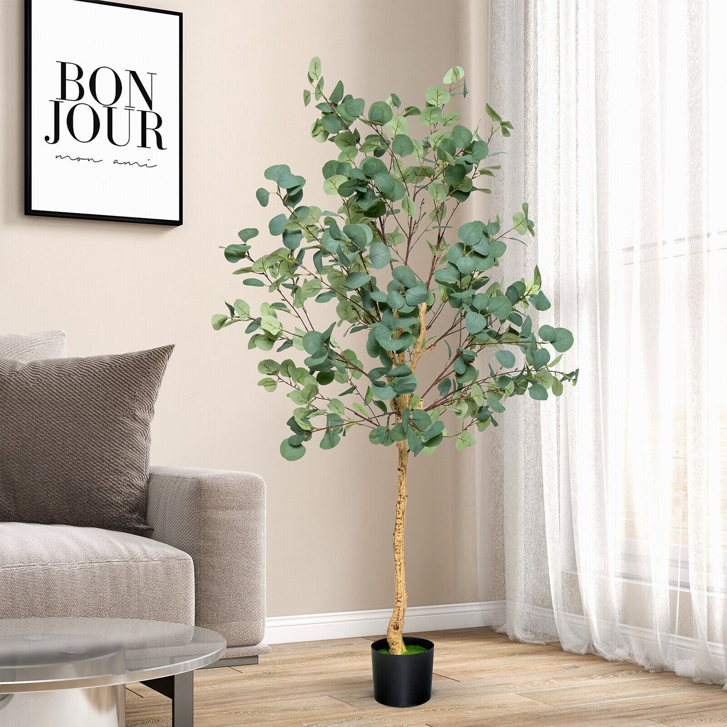 Árbol de eucalipto artificial de 5.5 pies con 517 hojas de dólar de plata - 1 paquete